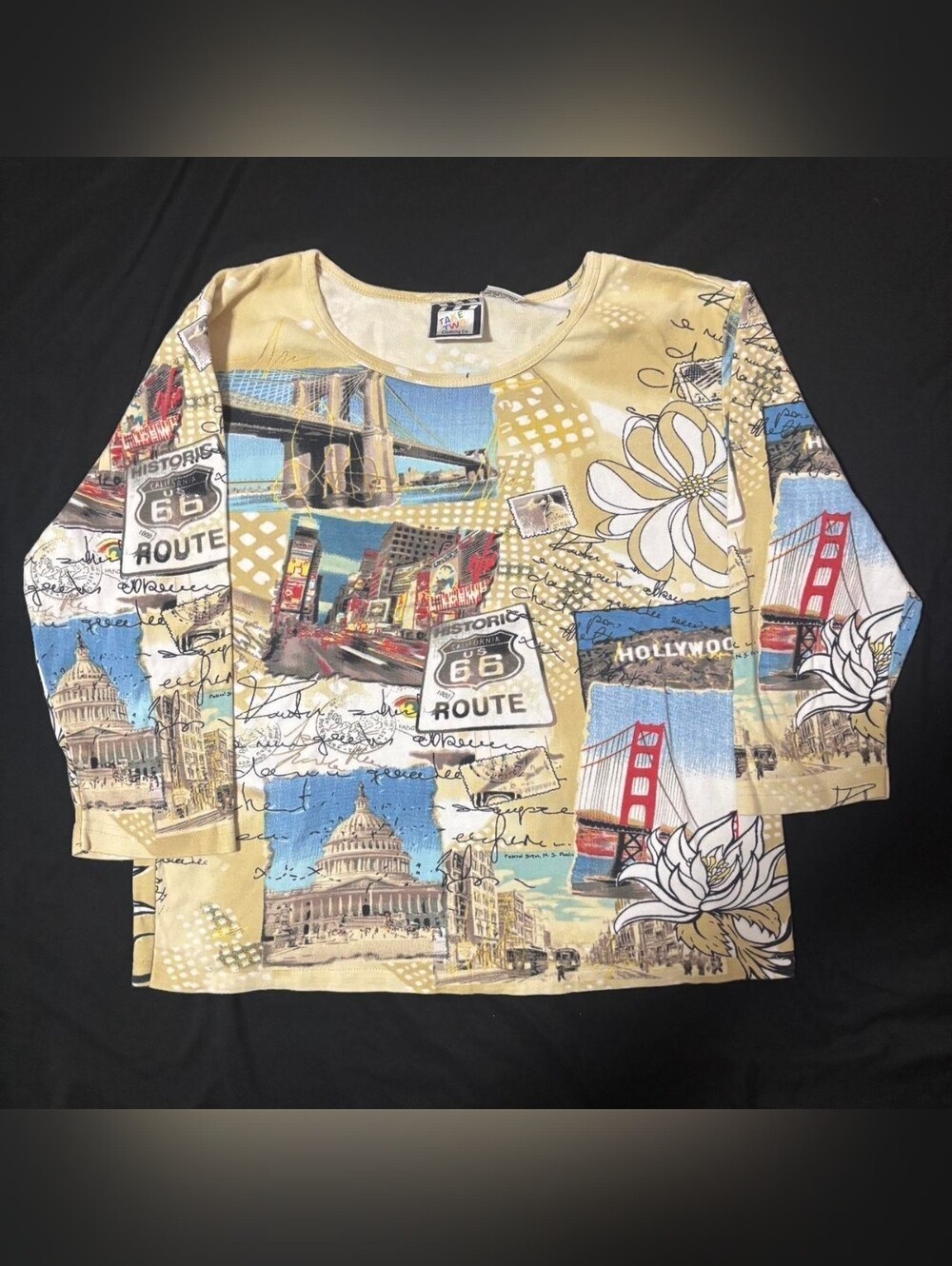 100% Cotton Tan Route 66 Graphic Long Sleeve Top